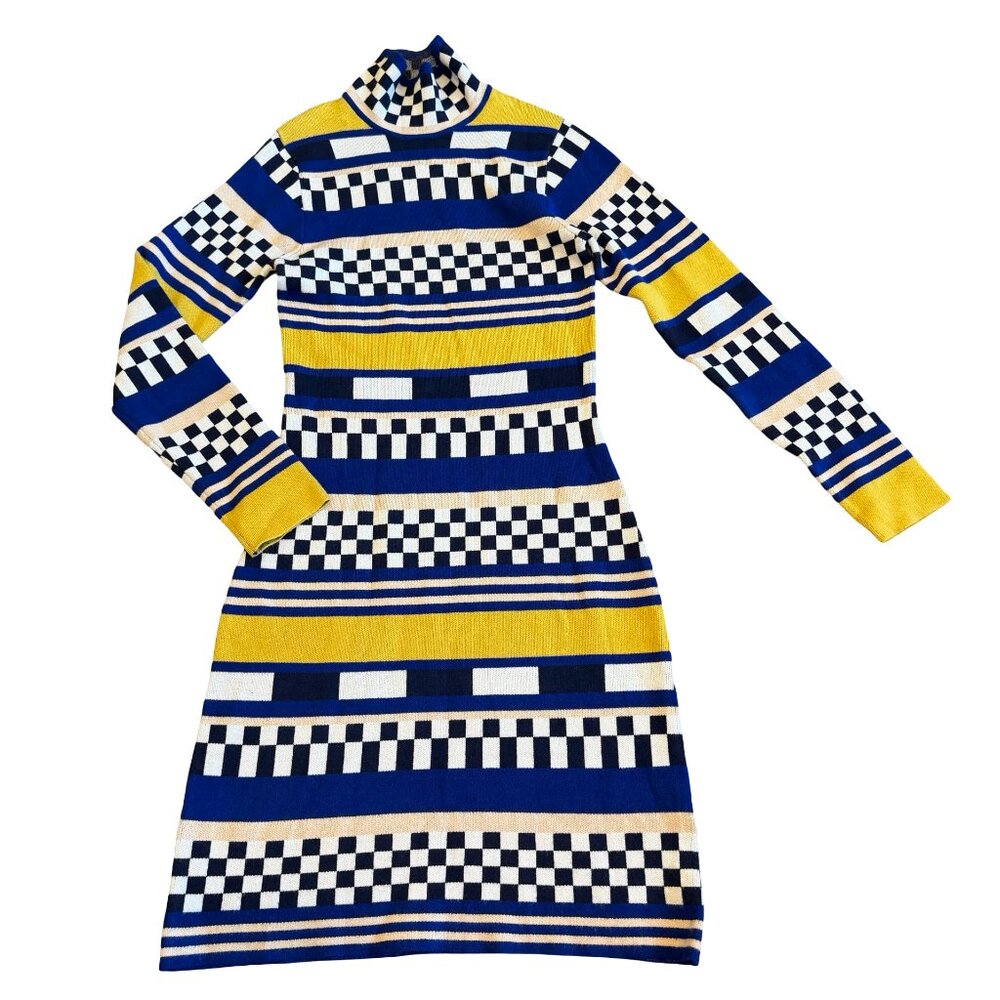Obey Stretchy Bold Print Sweater Dress Turtleneck Pullover Size Large Women's